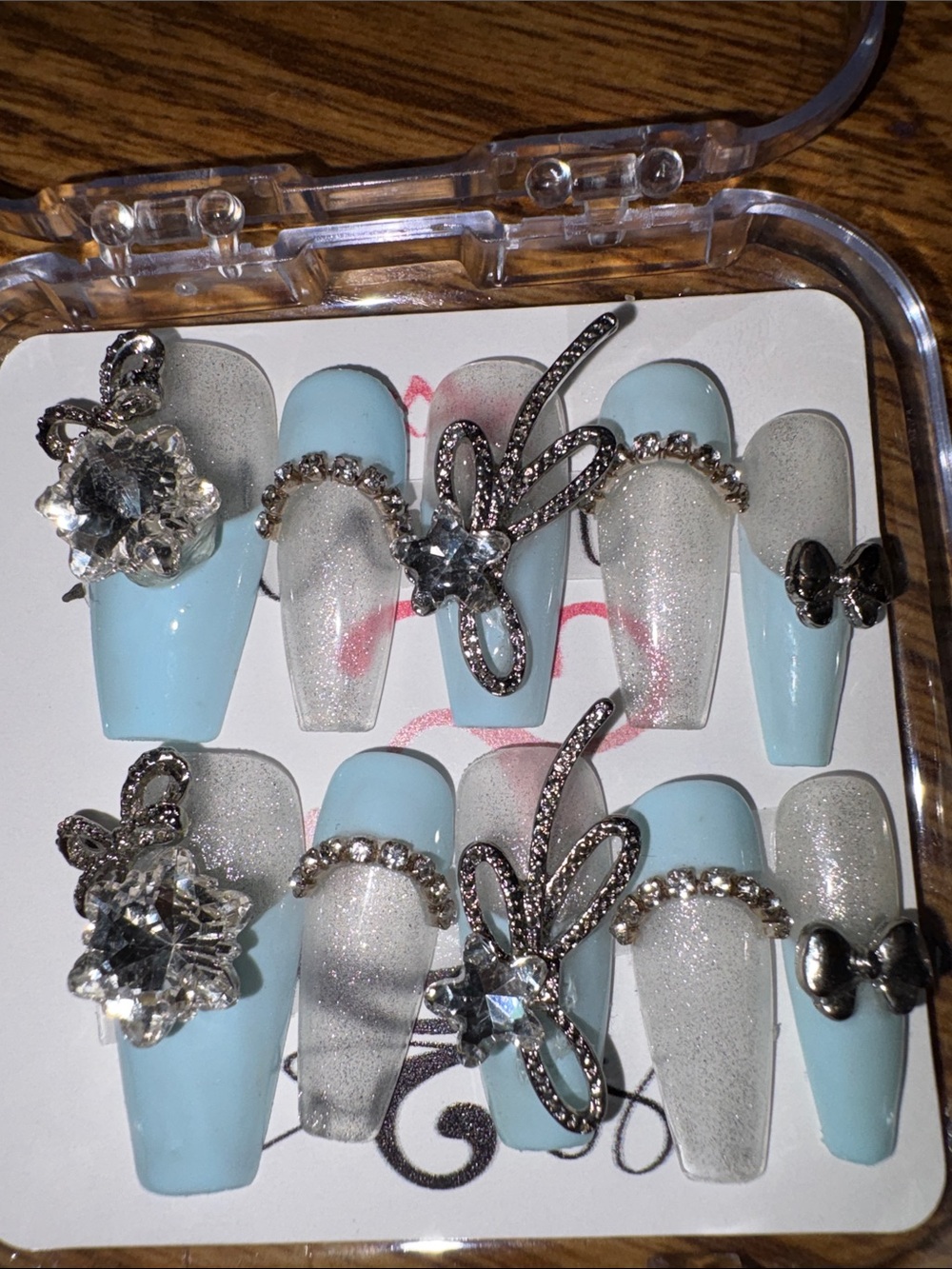 Elegant Blue & Silver Crystal Press-On Nails